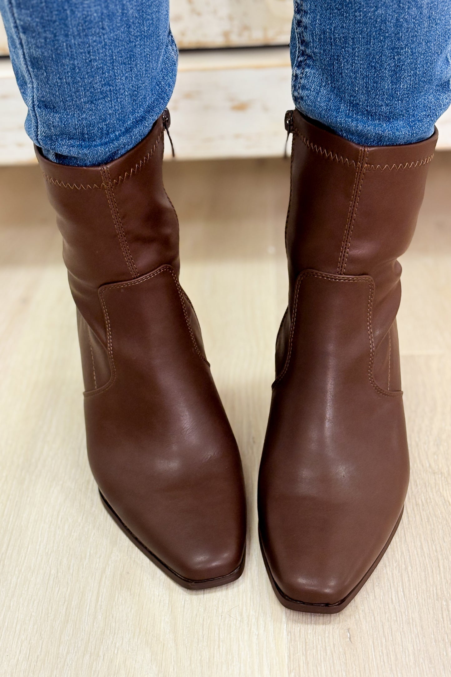 Cachet Block Heel Ankle Booties - Brown