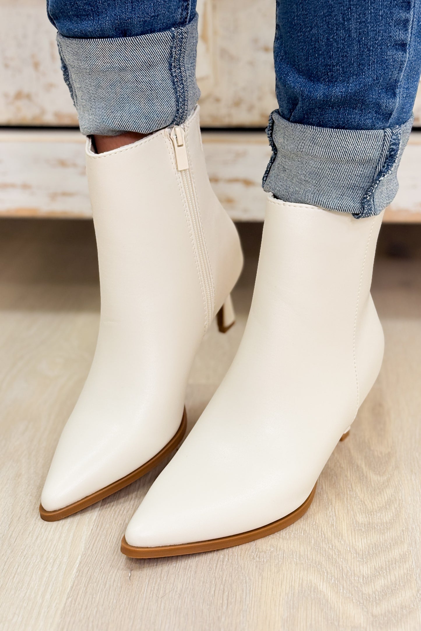Cabernet Kitten Heel Ankle Booties - Off White