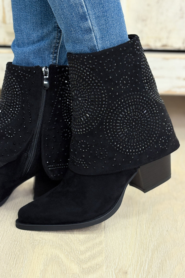 Kaia Fold Over Studded Boots - Black