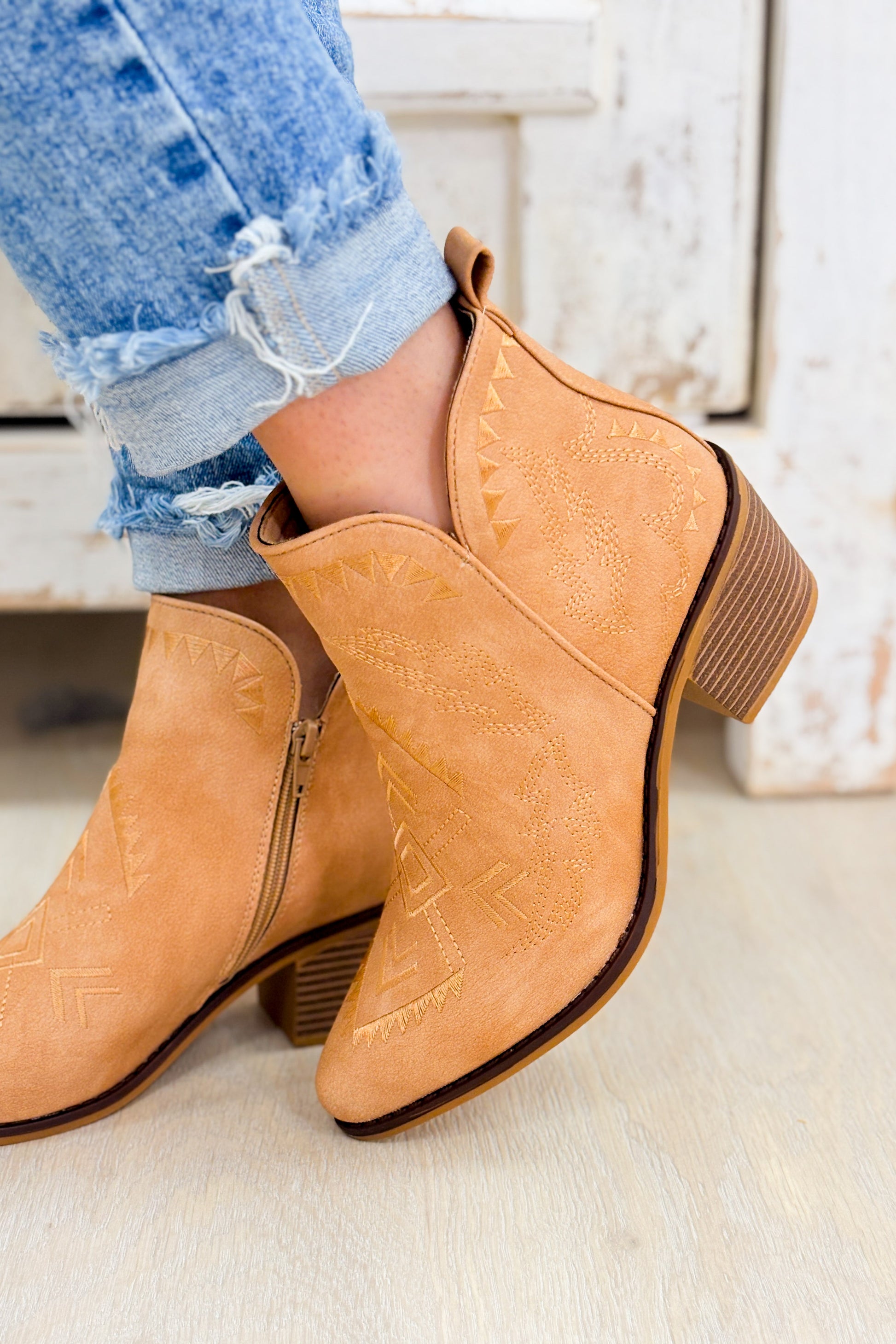 Whitney Heeled Anklet Booties - Camel