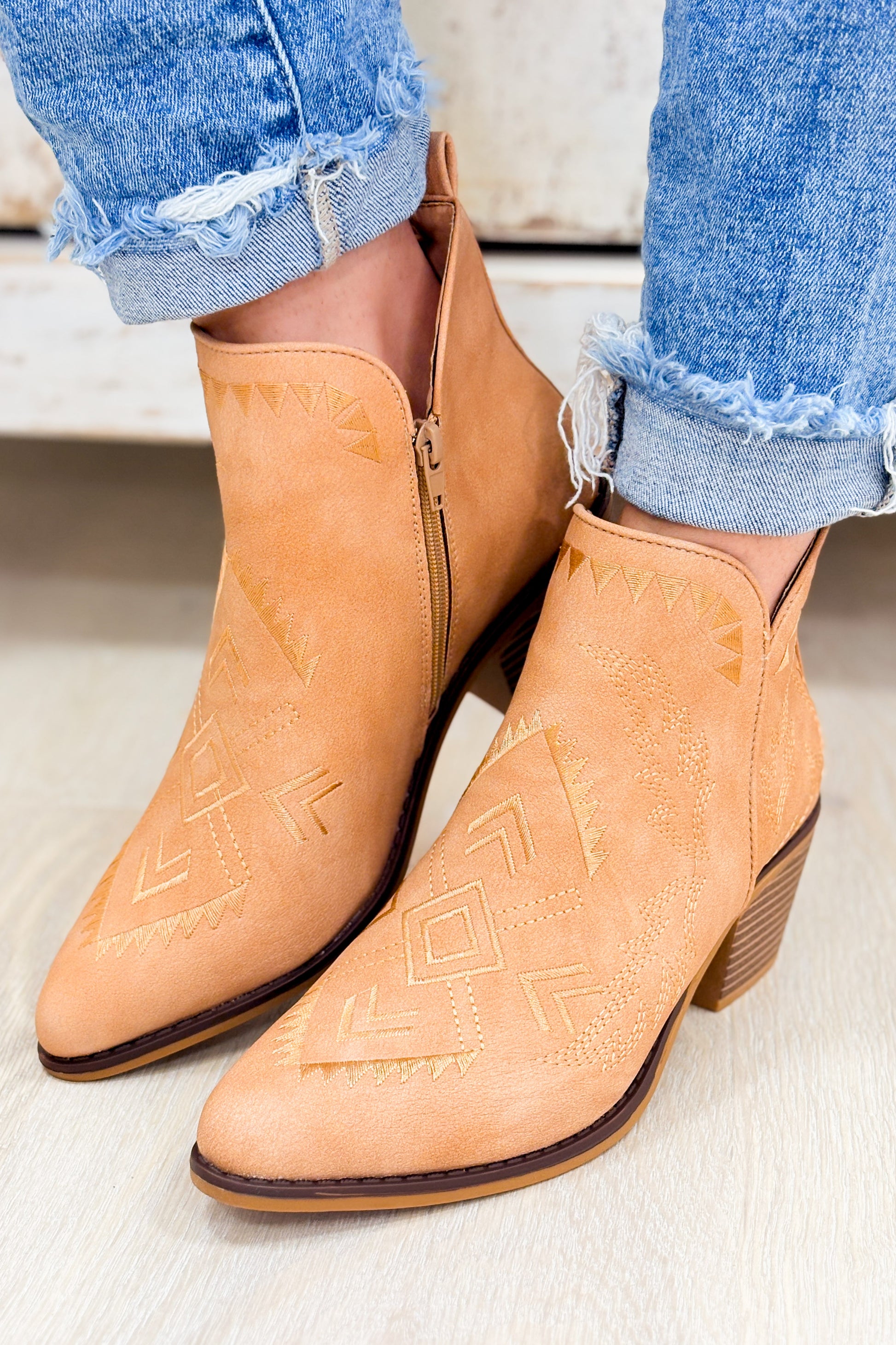 Whitney Heeled Anklet Booties - Camel