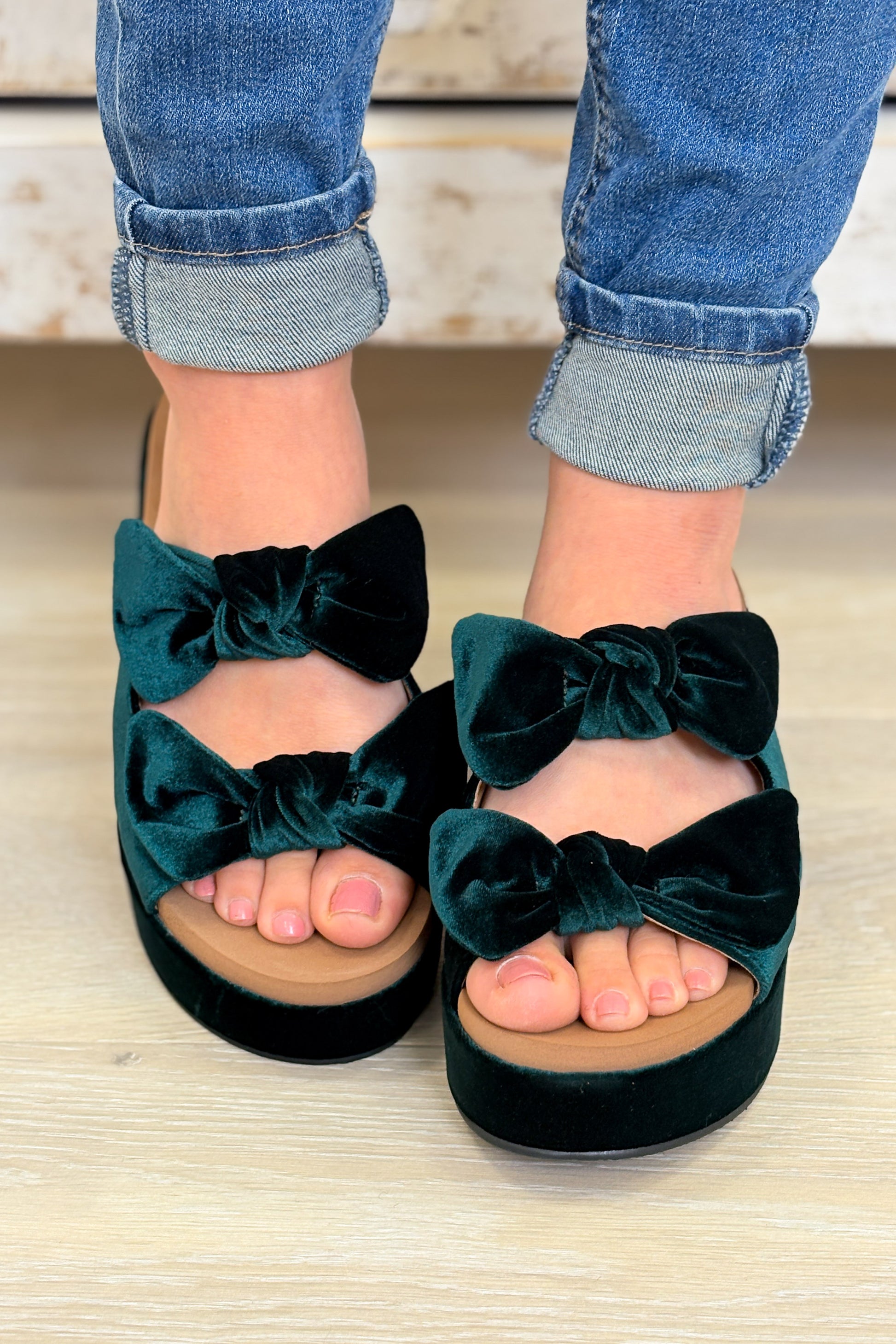 Corky's Put A Bow On It Sandals - Evergreen Velvet