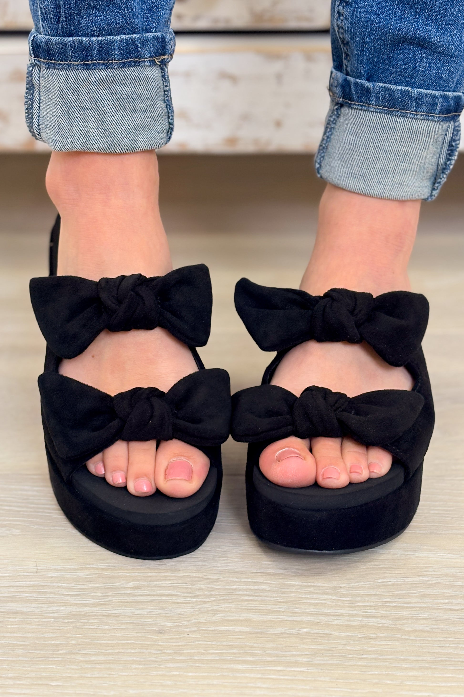 Corky's Put A Bow On It Sandals - Black Faux Suede