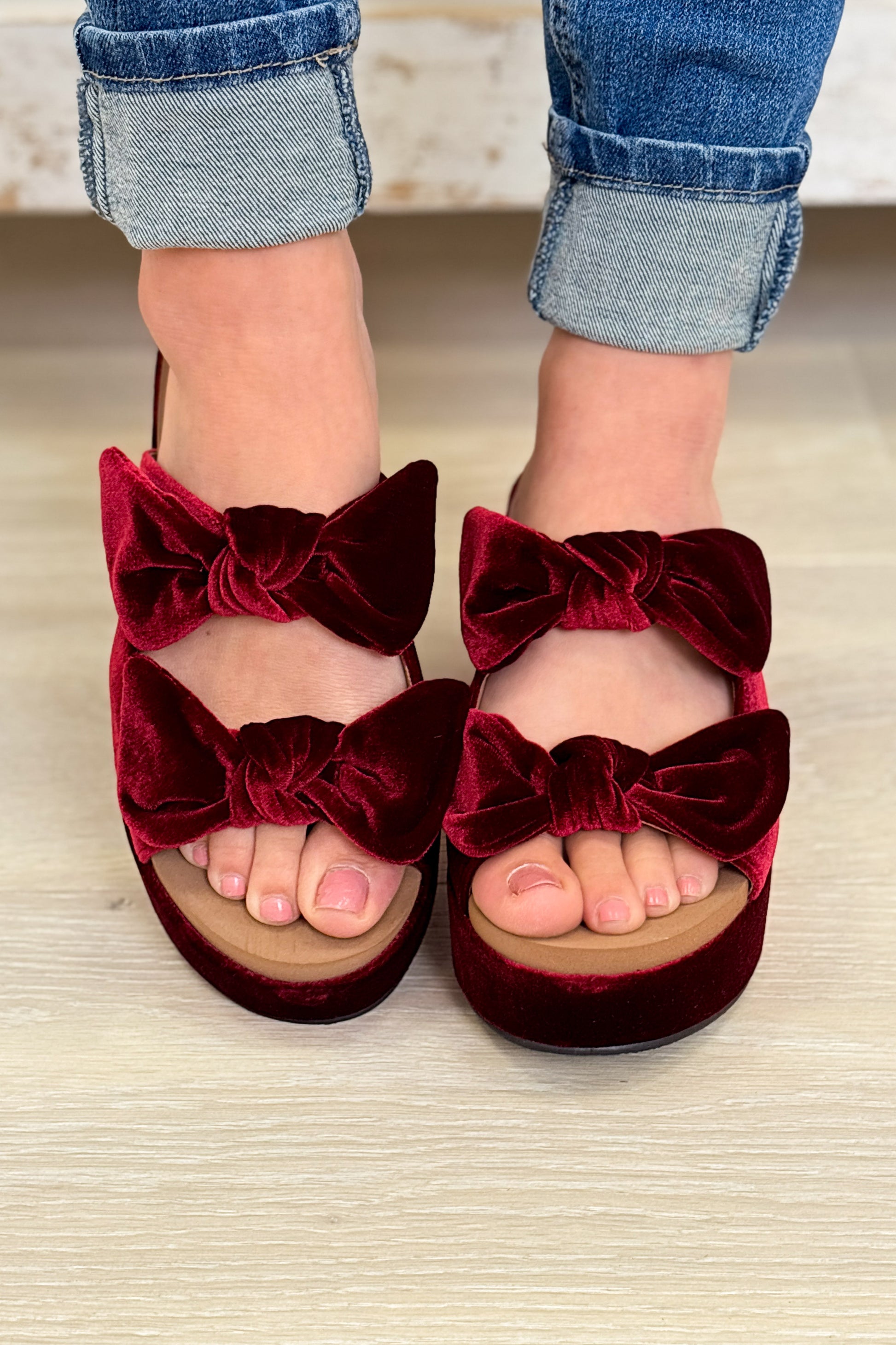 Corky's Put A Bow On It Sandals - Burgundy Velvet