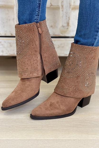 Kaia Fold Over Studded Boots - Taupe