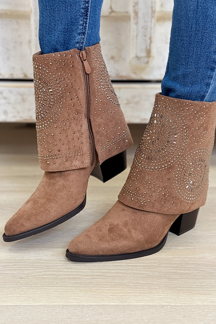 Kaia Fold Over Studded Boots - Taupe