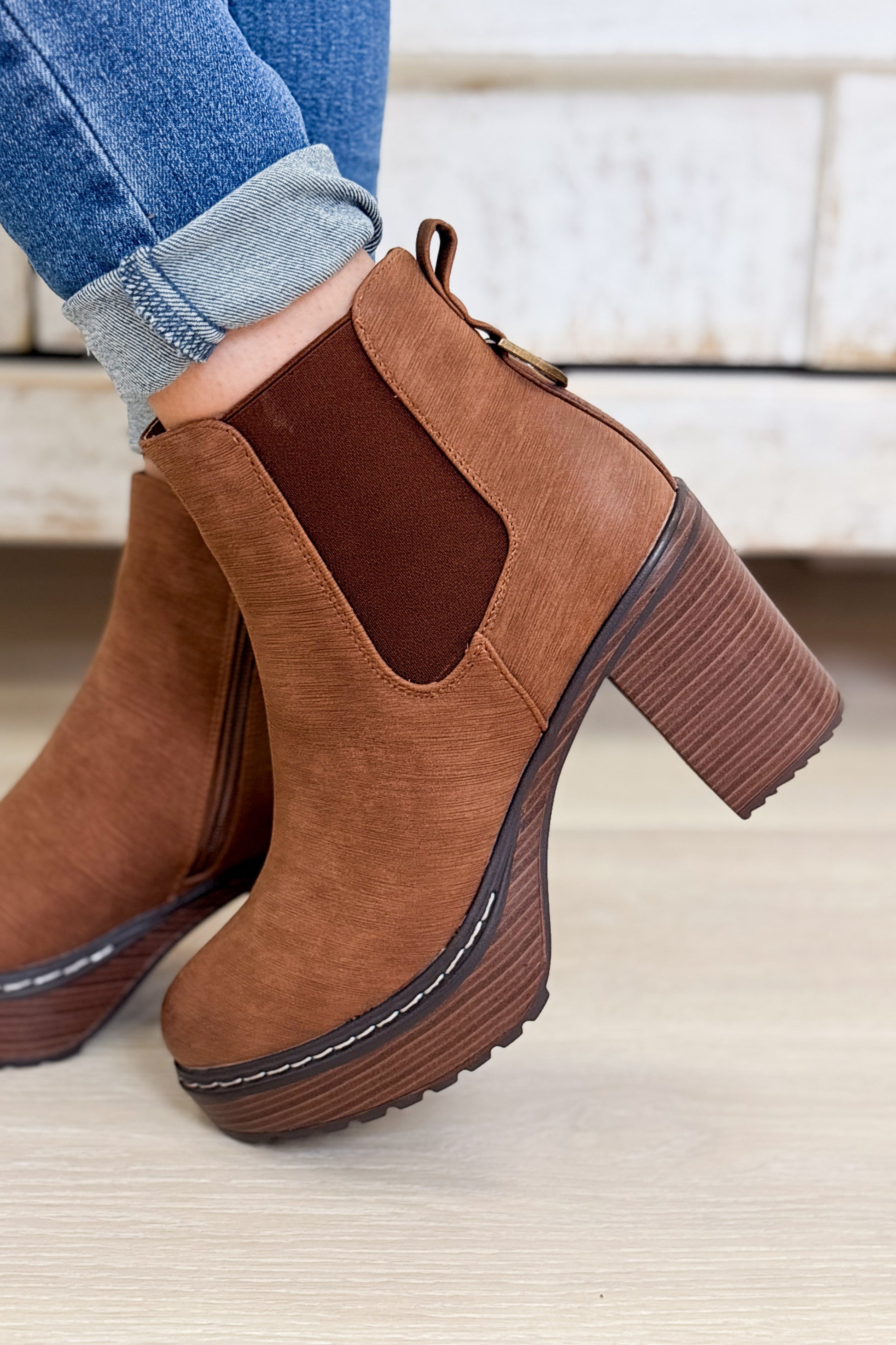 Susan Heeled Platform Ankle Boots - Whiskey