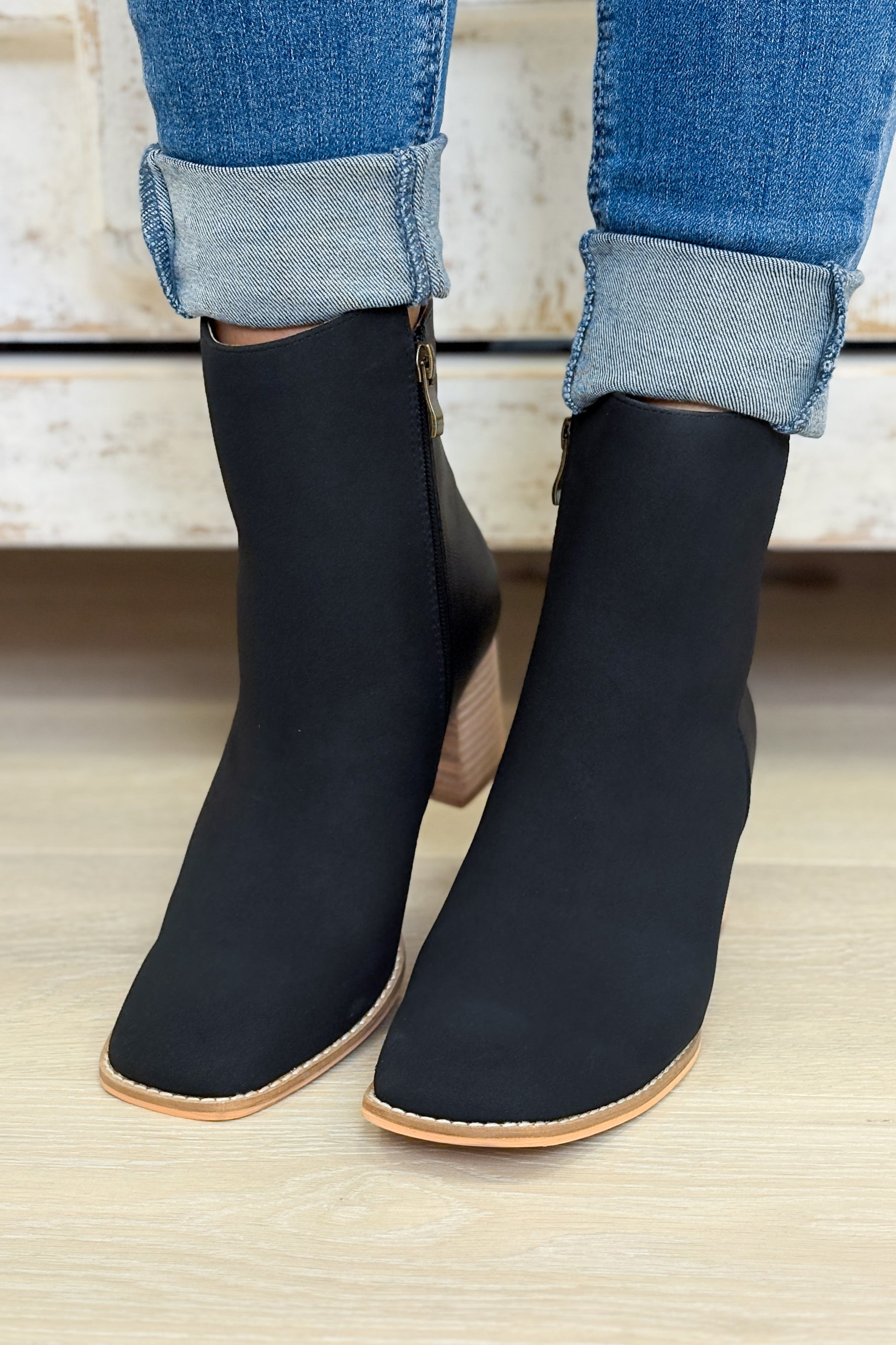 Jennifer Two Tone Semi Square Toe Ankle Boots - Black