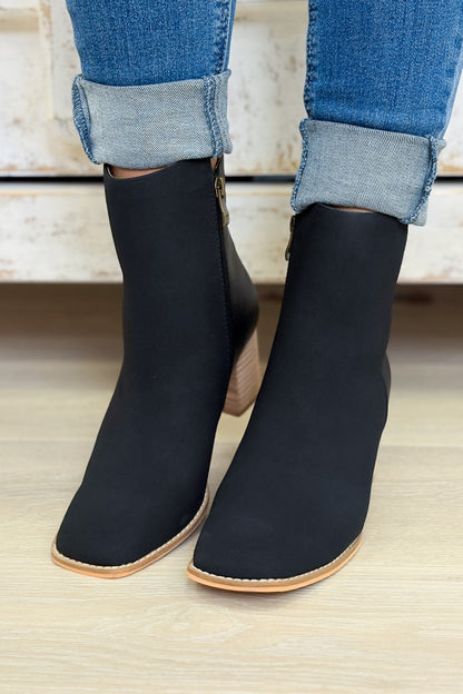 Jennifer Two Tone Semi Square Toe Ankle Boots - Black