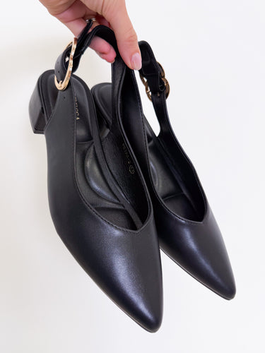 Petra Slingback Block Heels - Black PU