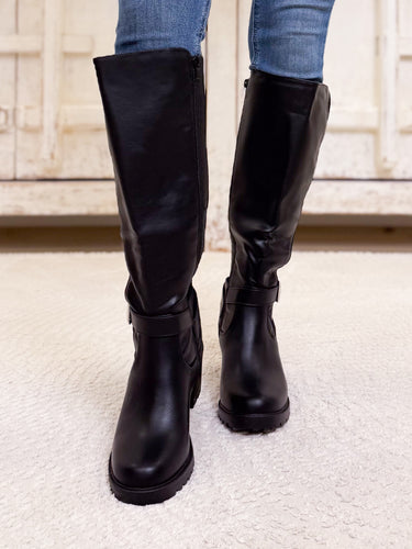 Aqua Knitted High Knee Boots - Black Pu