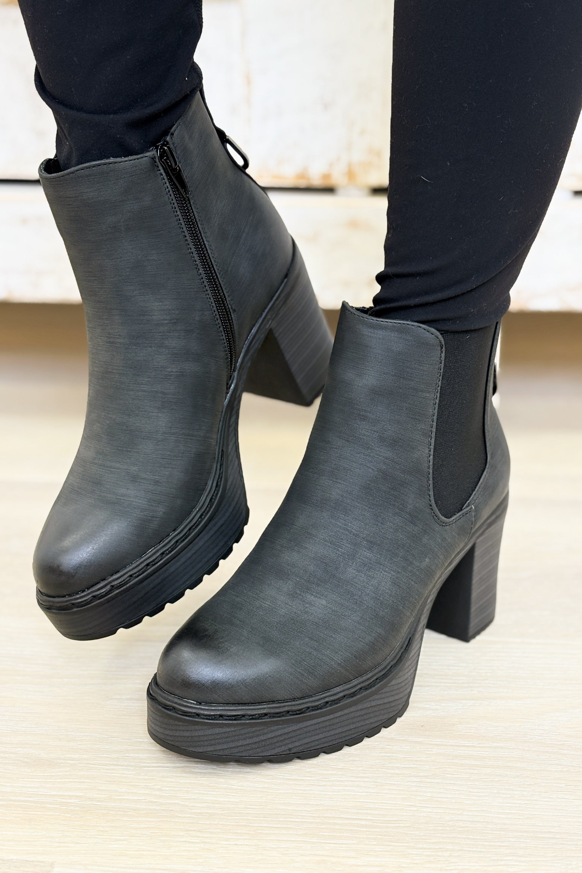 Susan Heeled Platform Ankle Boots - Black