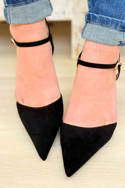 Blade Chic Pointed Toe Ankle Strap Stiletto - Black Suede