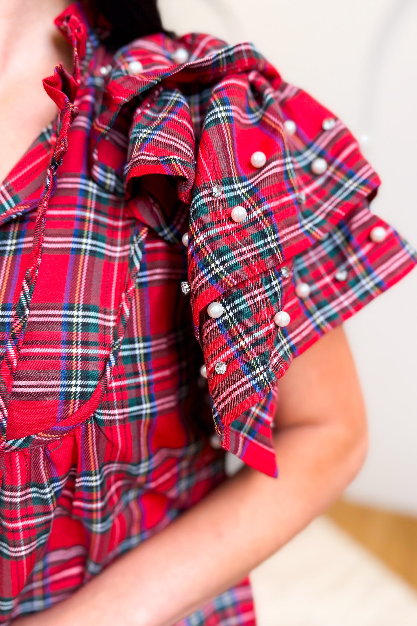 Christmas Bejeweled Plaid Top