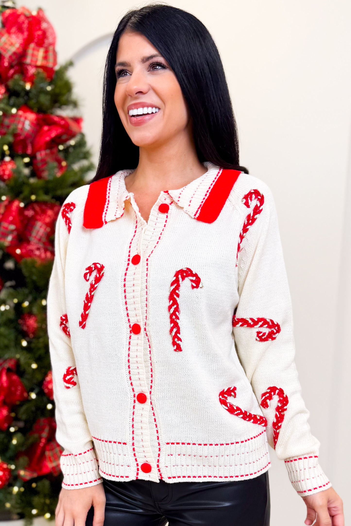 Candy Cane Train Button Down Sweater