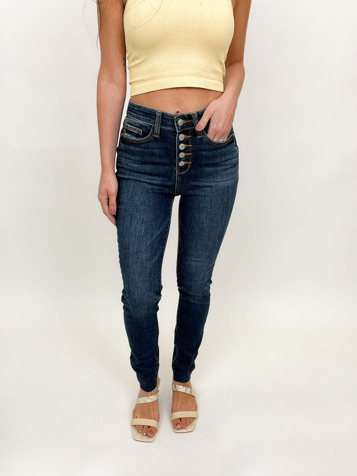 Judy Blue High Rise Button Fly Cut Off Skinny Jeans