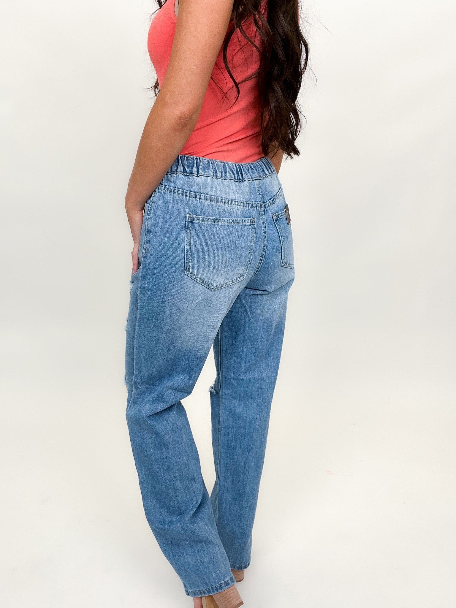 American Bazi High Waist Distressed Straight Jeans