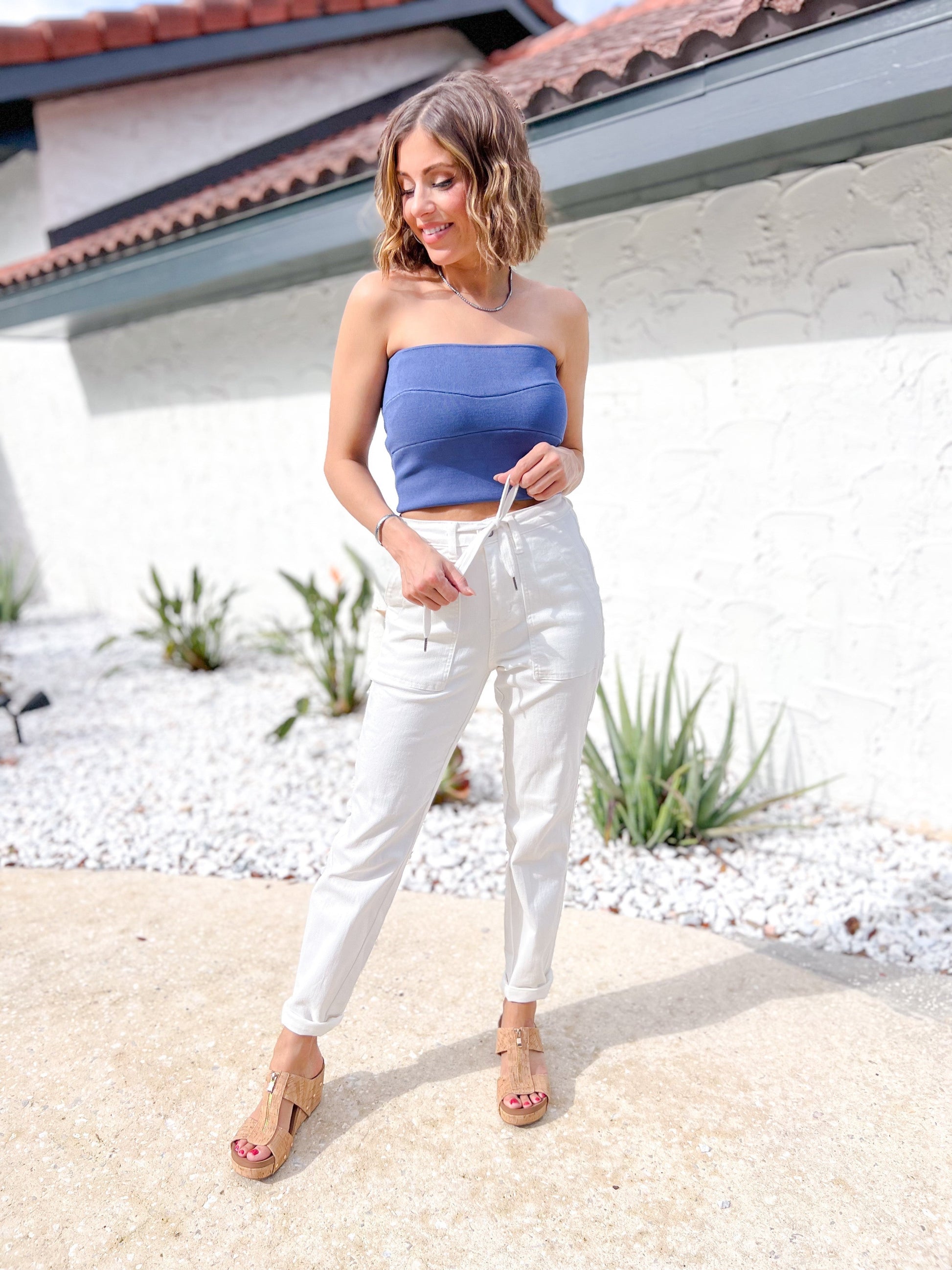 Judy Blue Icing On The Cake Cuffed Joggers - White