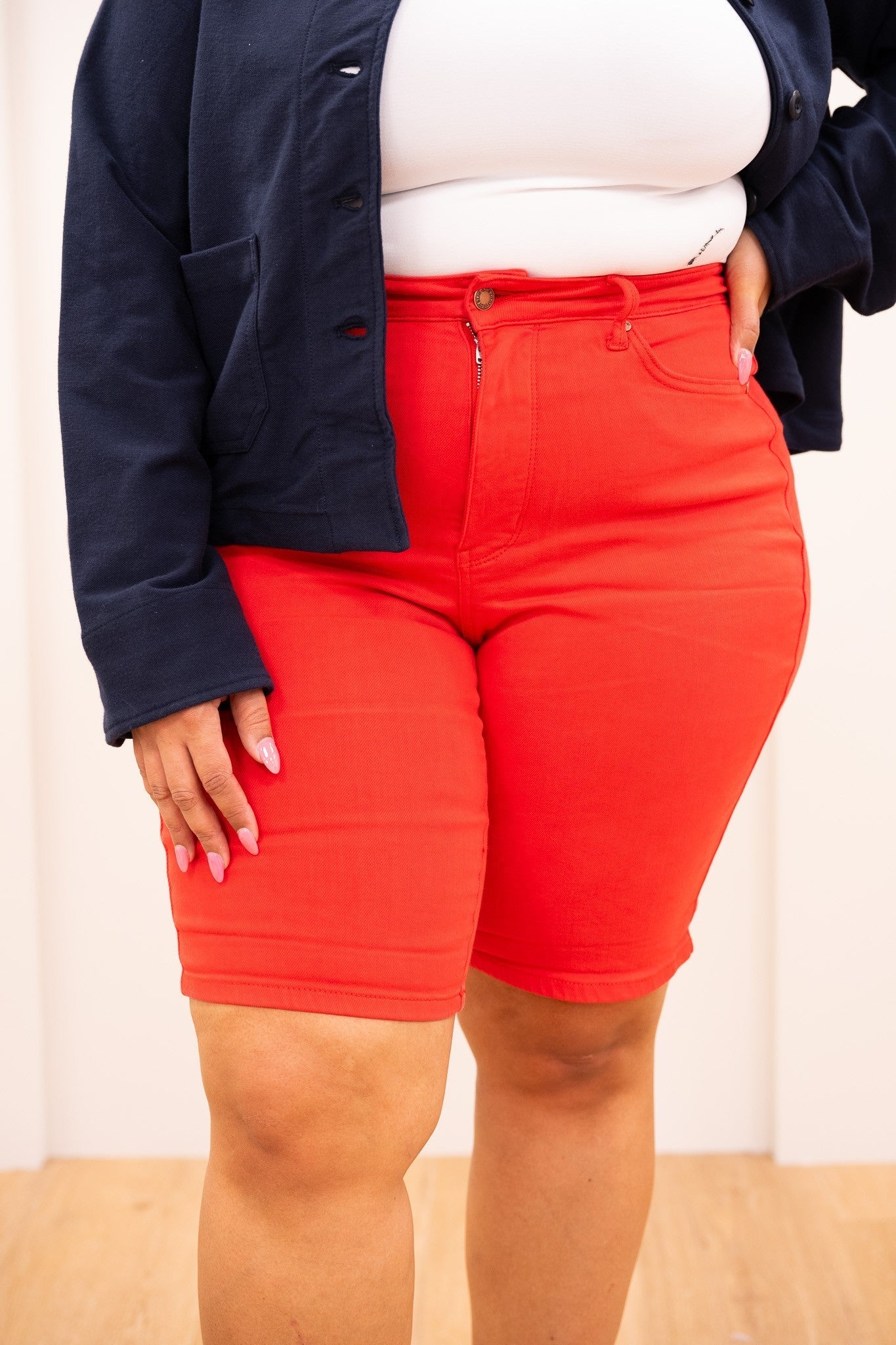 Judy Blue Babe Watch High Rise Tummy Control Bermuda Shorts - Red *JB