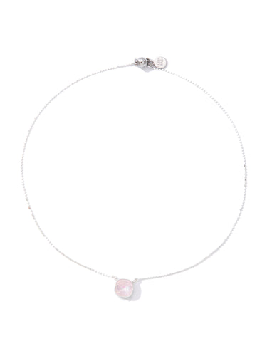 Mini Crystal Glow Square Necklace - Liquid Metallic Pearl White Pink Salt