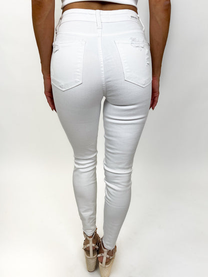 Judy Blue Mid Rise White Destroyed Skinny Jeans