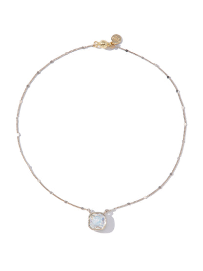 Mini Crystal Glow Square Necklace - Linen White AB