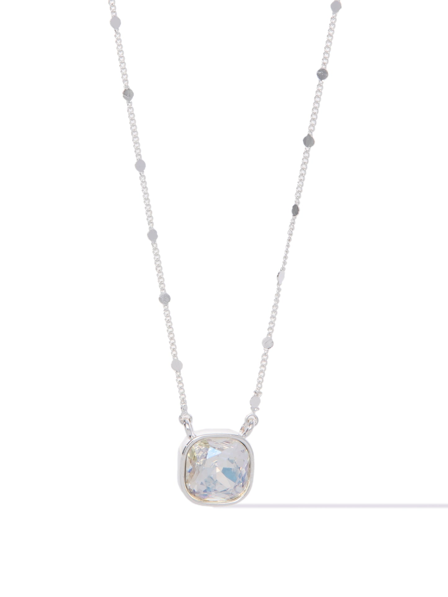 Mini Crystal Glow Square Necklace - Linen White AB