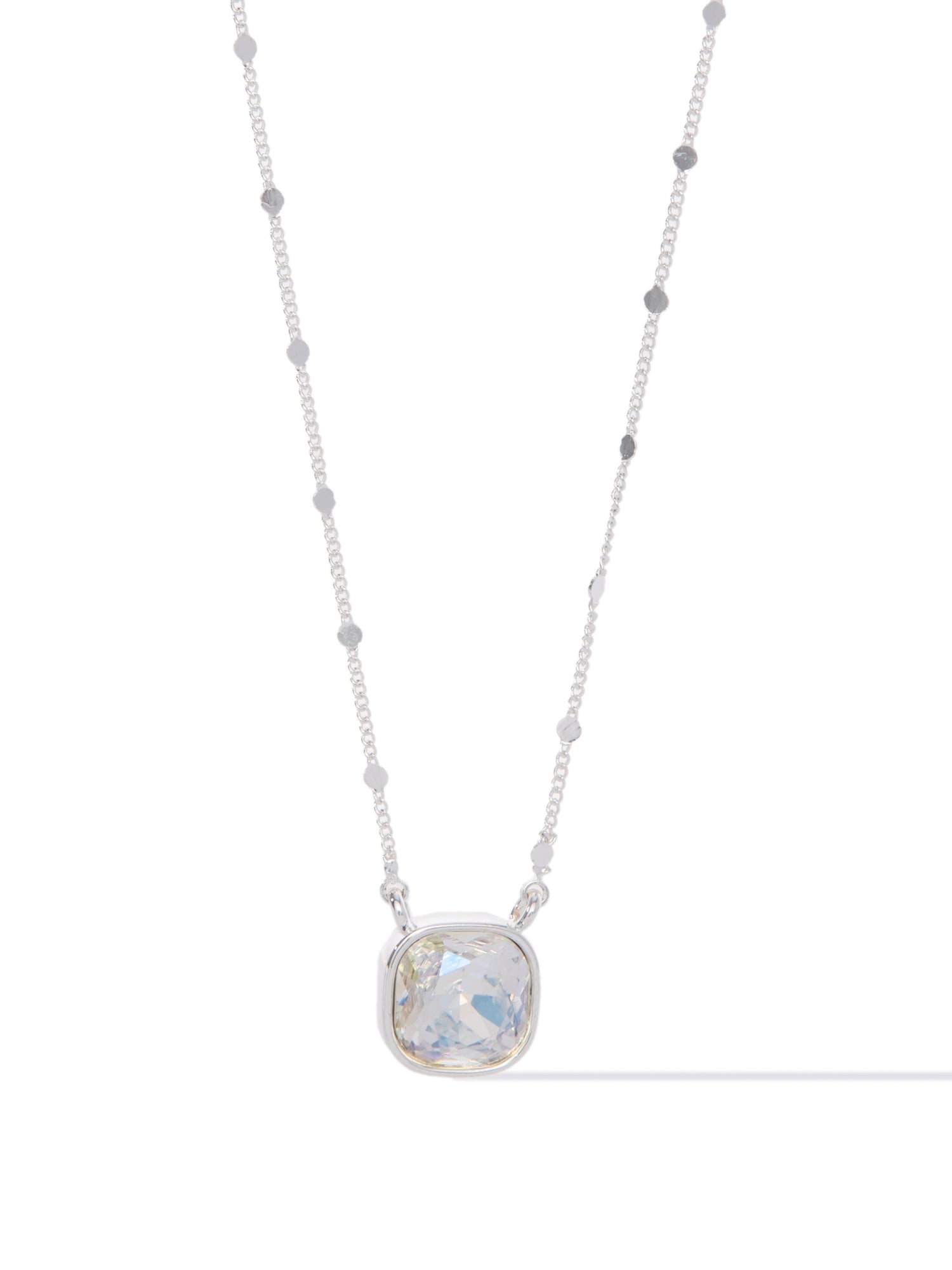 Mini Crystal Glow Square Necklace - Linen White AB