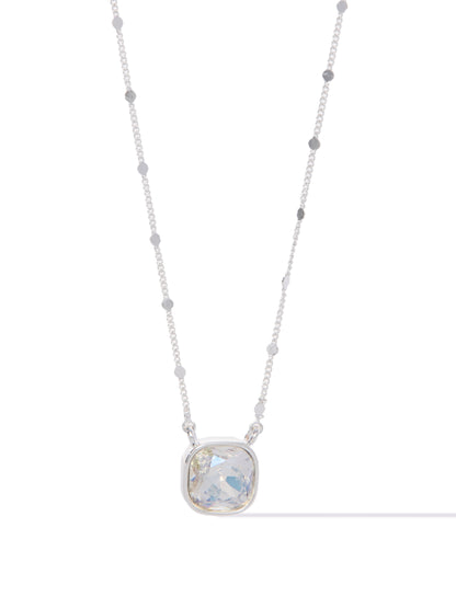 Mini Crystal Glow Square Necklace - Linen White AB