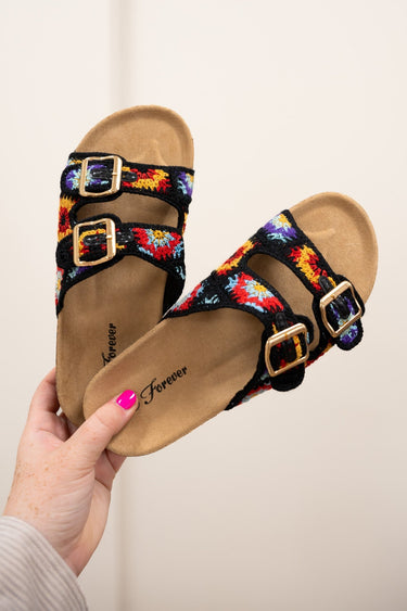 Forever Bacon Crochet Double Buckle Cork Sandal - 4 Colors!