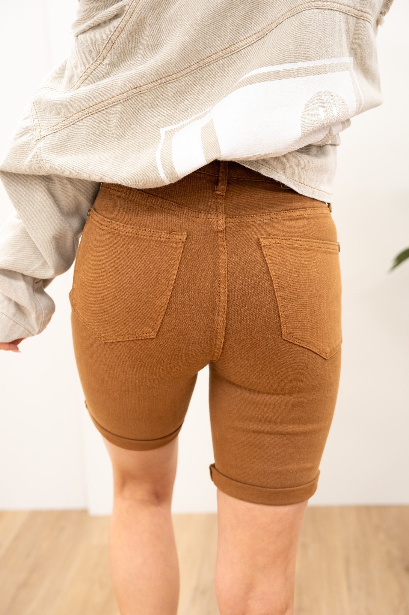 Judy Blue Babe Watch High Rise Tummy Control Bermuda Shorts - Brown