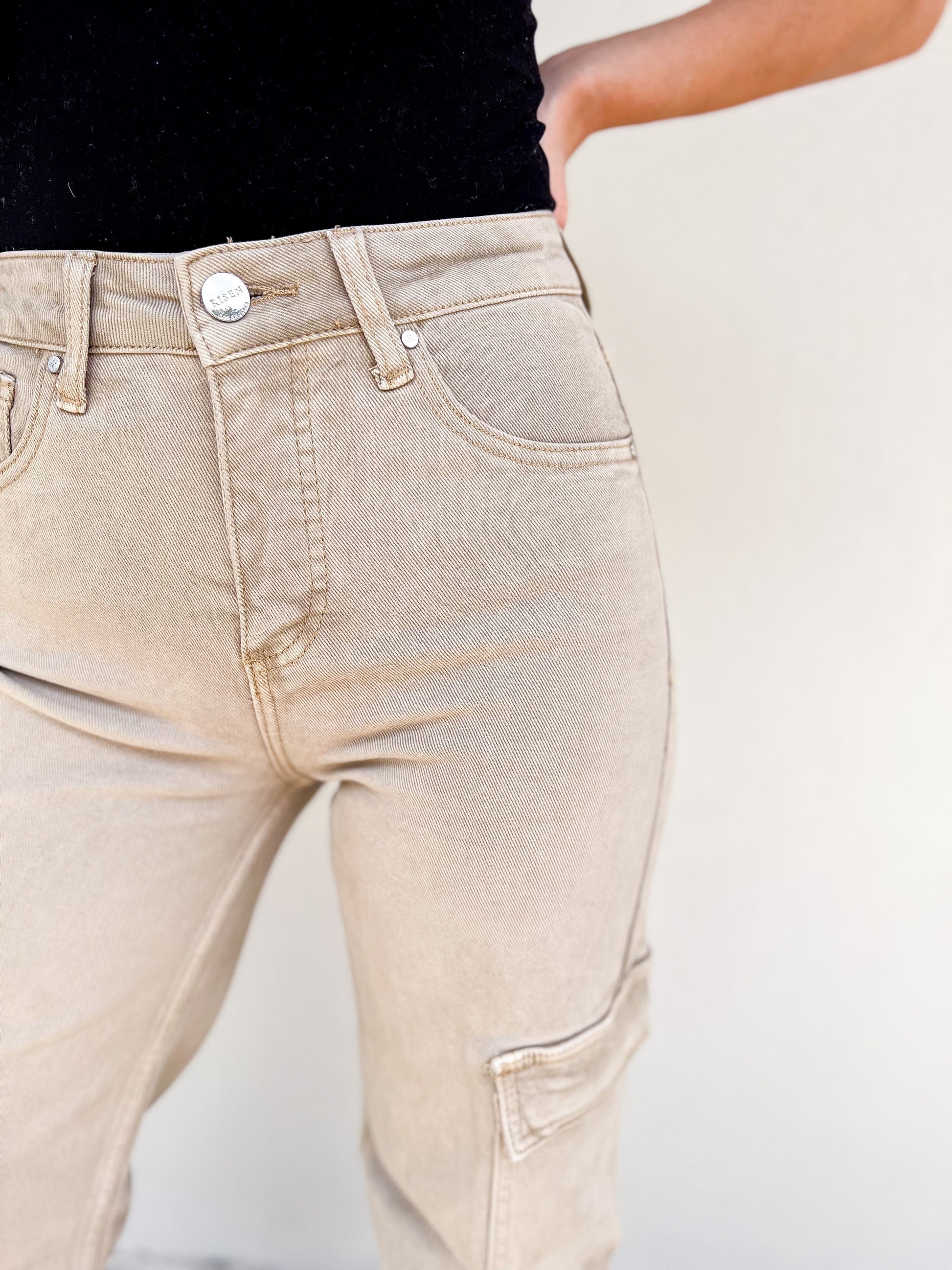Risen Cargo Wide Leg Jeans - Khaki