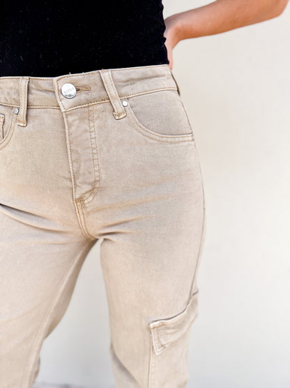 Risen Cargo Wide Leg Jeans - Khaki