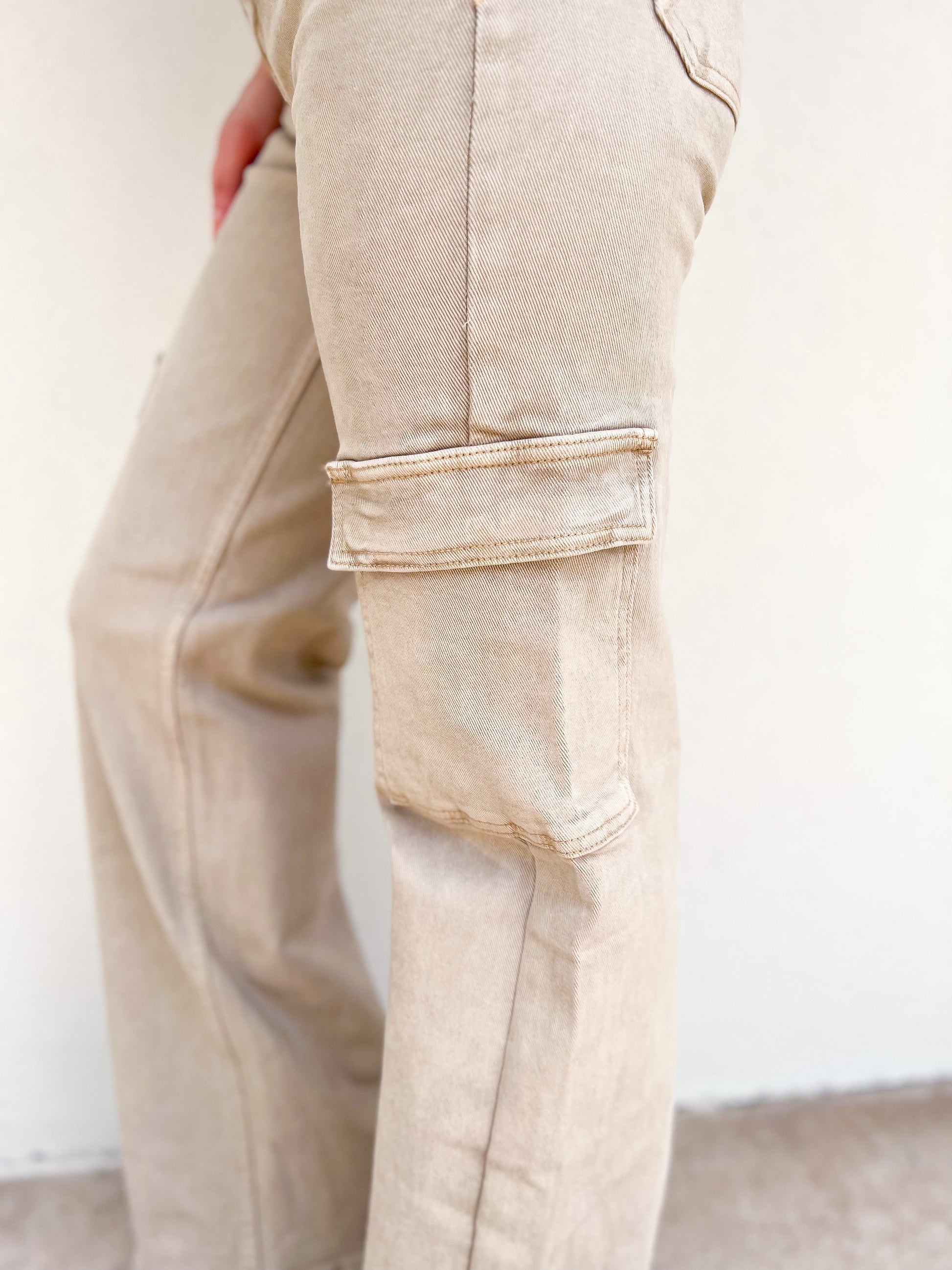 Risen Cargo Wide Leg Jeans - Khaki