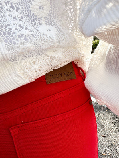 Judy Blue Babe Watch High Rise Tummy Control Bermuda Shorts - Red *JB