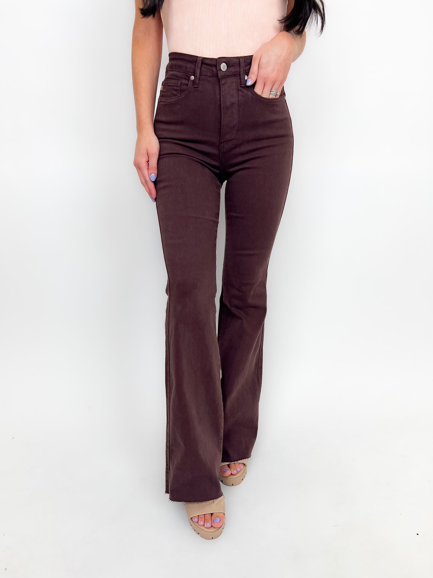 Judy Blue Tummy Control Flare Jeans - Espresso