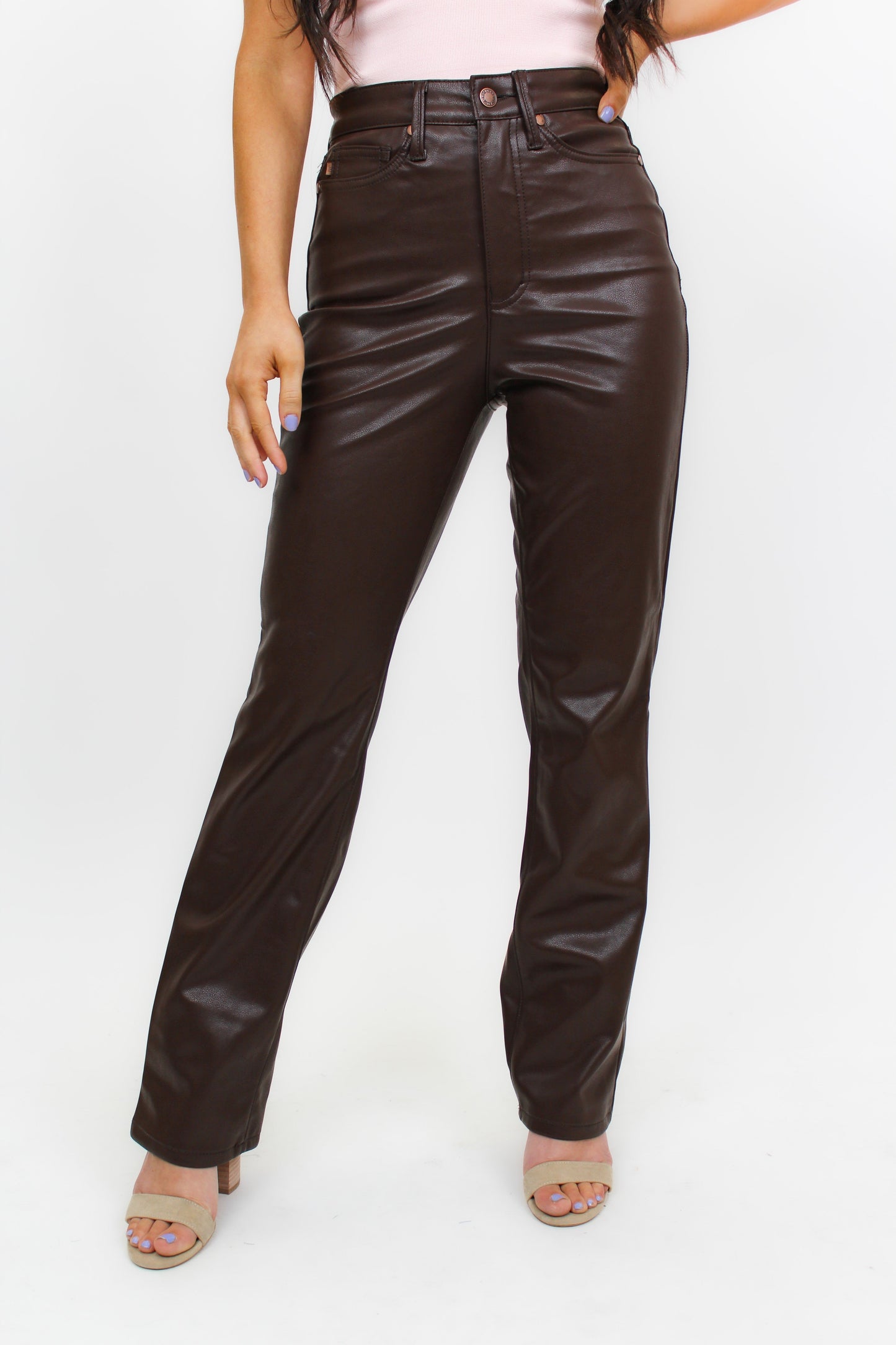 Judy Blue Tummy Control Faux Leather Pants - Espresso