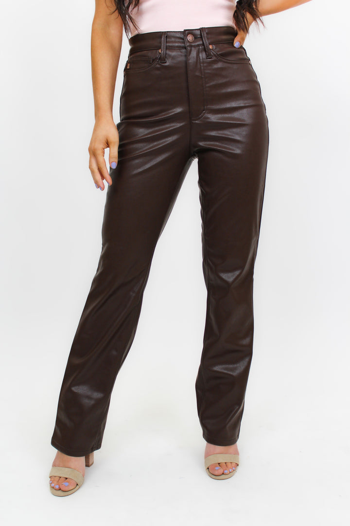 Judy Blue Tummy Control Faux Leather Pants - Espresso