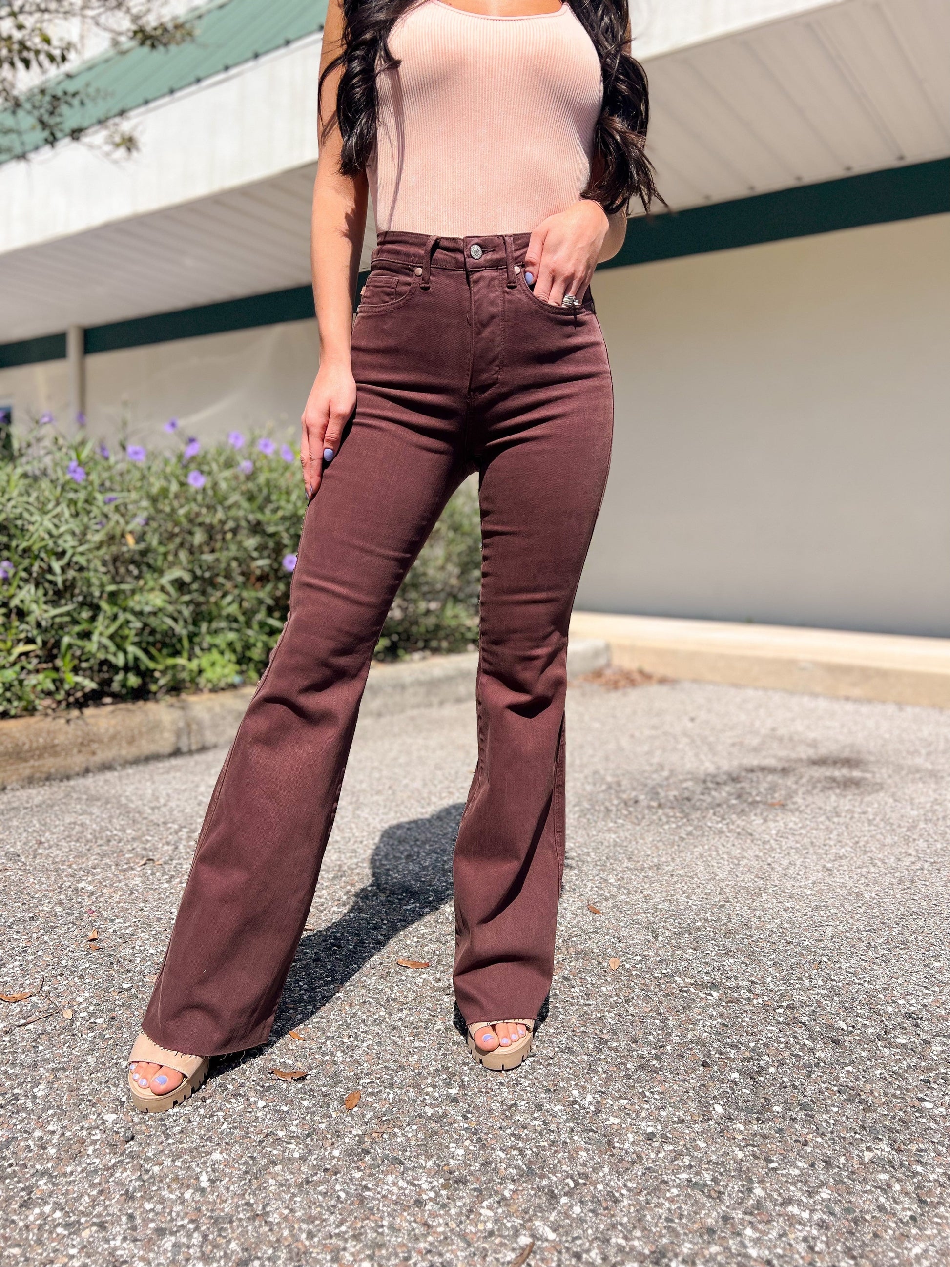Judy Blue Tummy Control Flare Jeans - Espresso