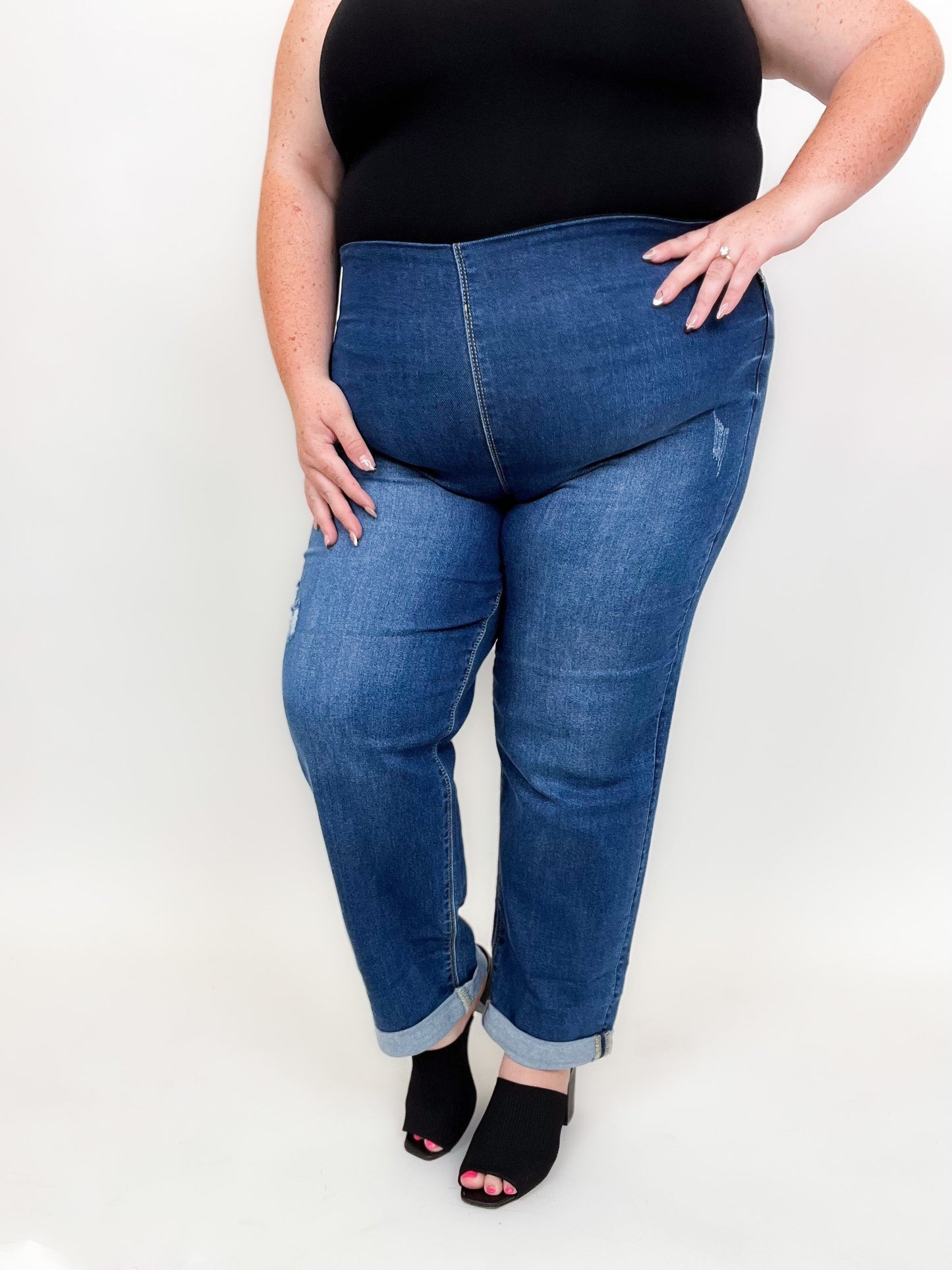 Risen Pull On Boyfriend Jeans - Dark