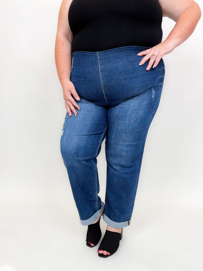 Risen Pull On Boyfriend Jeans - Dark