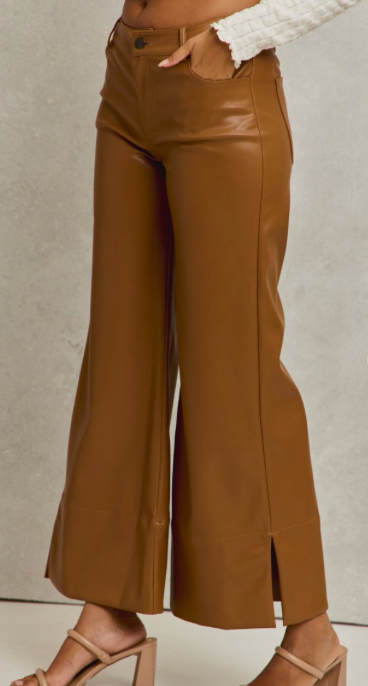 Tis' The Season Mid Rise Wide Leg Faux Leather Pants - 3 Colors!