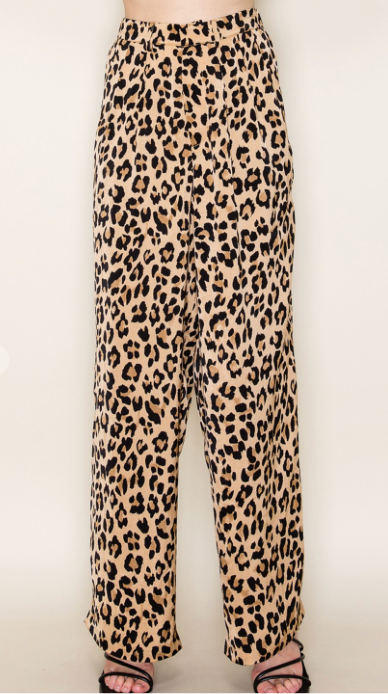 Down For Fun Leopard Pants - Camel