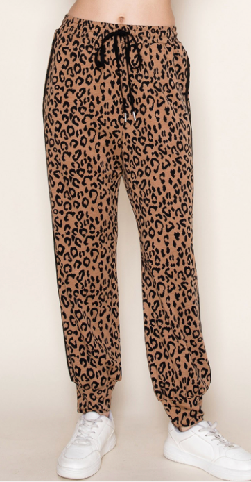 Into The Wild Leopard Joggers - Taupe