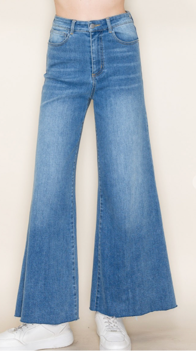 Freeing By White Birch - High Rise Split Front Jeans - Denim Blue