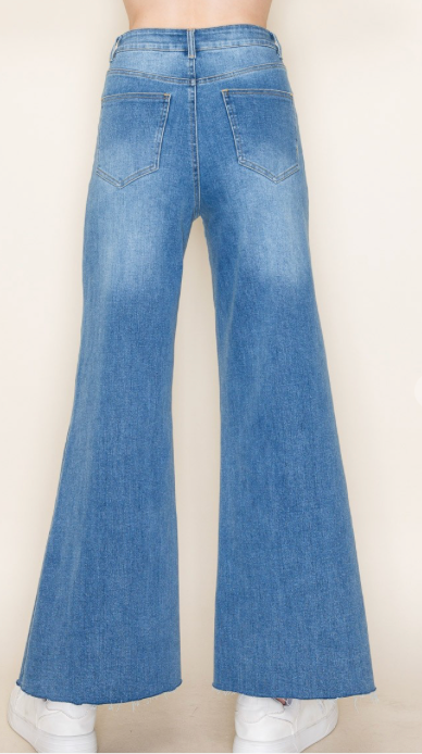 Freeing By White Birch - High Rise Split Front Jeans - Denim Blue
