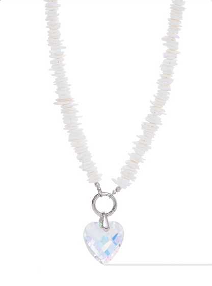 Crystal Heart Necklace - Silver White