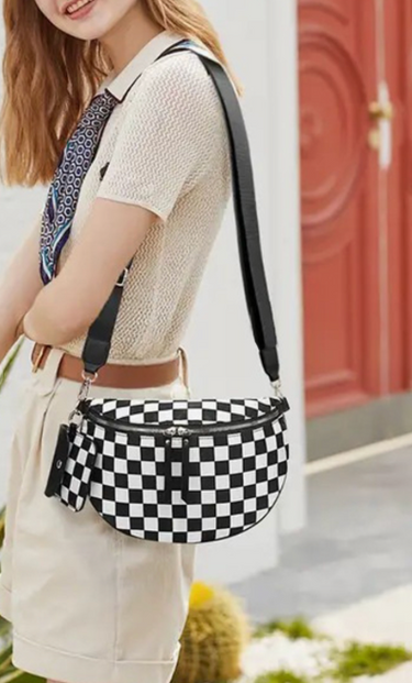 Dynamic Duo Checkered Crossbody Sling Bag - 2 Colors!