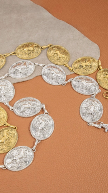 Horse Engraved Medallion Chain Belt - 2 Colors!