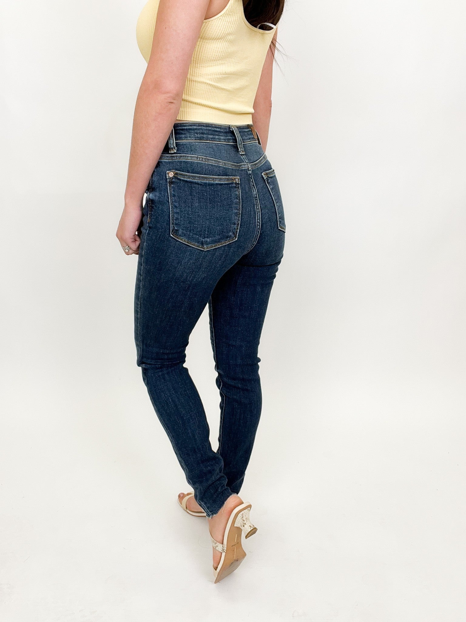 Judy Blue High Rise Button Fly Cut Off Skinny Jeans